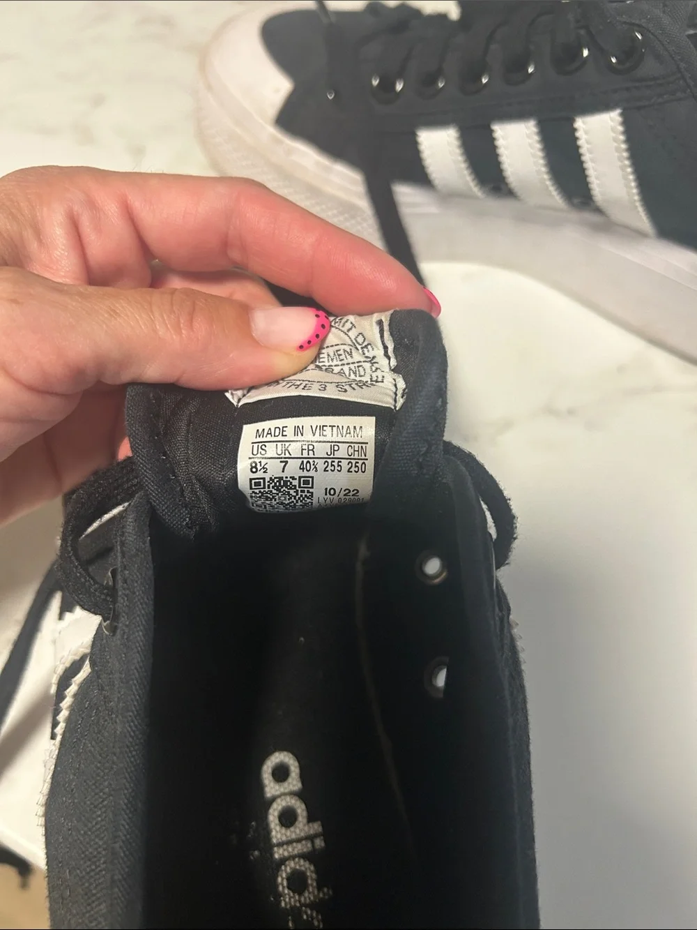adidas Black Low-Top Canvas Sneakers with White Stripes